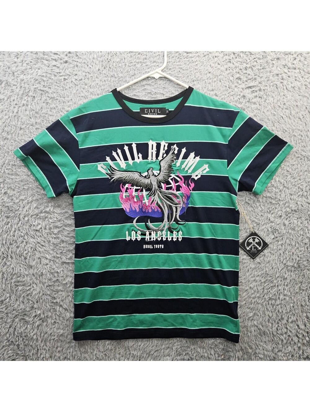 CIVIL REGIME T Shirt Men Medium Los Angeles Embroidered Striped Ringer New